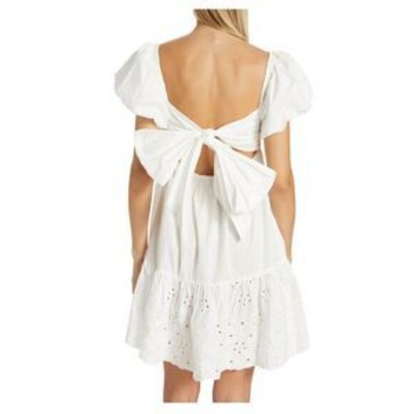 Anthropologie En Saison Mini Babydoll Dress Sz S Puff Sleeve Tiered Eyelet Bow - Picture 11 of 11